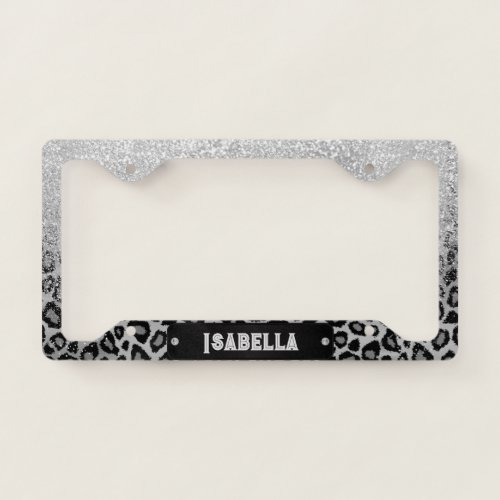 Gray Leopard Print with Glitter License Plate Frame