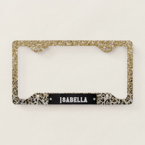 Gray Leopard Print with Gold Glitter License Plate Frame