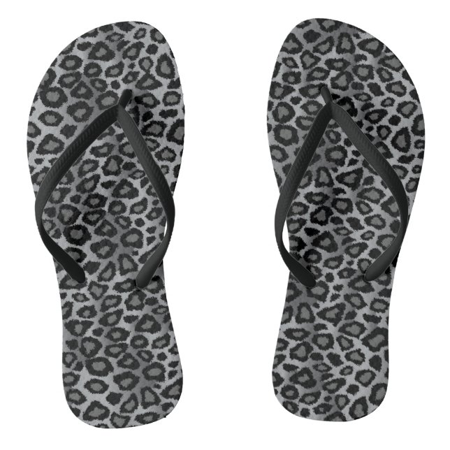 Gray Leopard Skin Pattern Print Flip Flops (Footbed)
