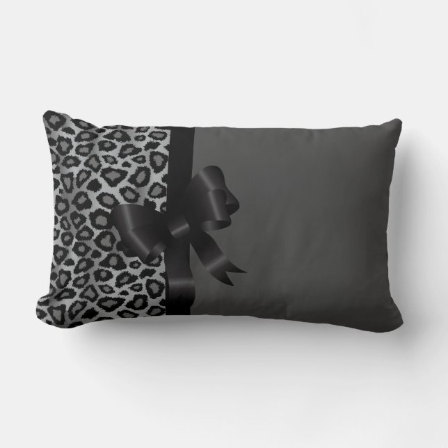 Gray Leopard with Black Ribbon Lumbar Pillow (Front)