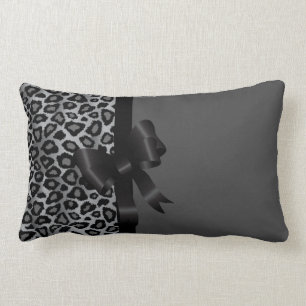 Gray Leopard with Black Ribbon Lumbar Pillow