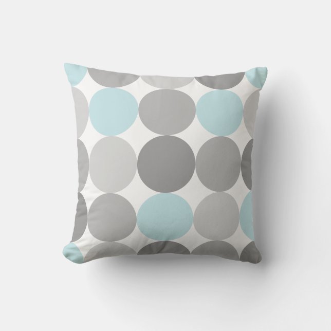 Gray & Light Blue Turquoise Round Circle Pattern Throw Pillow (Front)