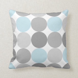 Gray & Light Blue Turquoise Round Circle Pattern Throw Pillow