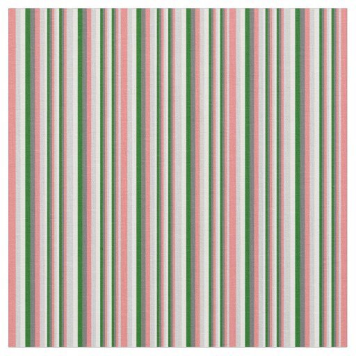 Gray, Light Coral, Dark Green & Mint Cream Stripes Fabric