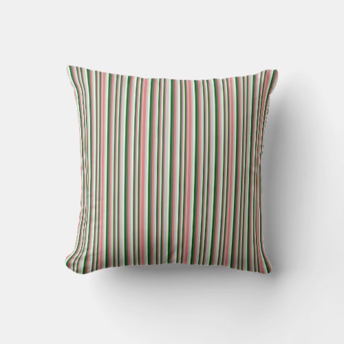 Gray Light Coral Dark Green  Mint Cream Stripes Throw Pillow