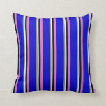 [ Thumbnail: Gray, Light Cyan, Black, Orchid & Blue Colored Throw Pillow ]