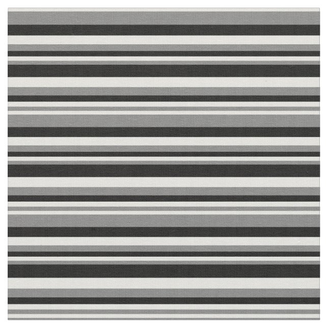 Gray, Light Cyan & Black Pattern of Stripes Fabric (Close Up)