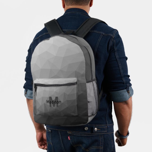 Gray light geometric mesh pattern Monogram Printed Backpack (Insitu (Model))