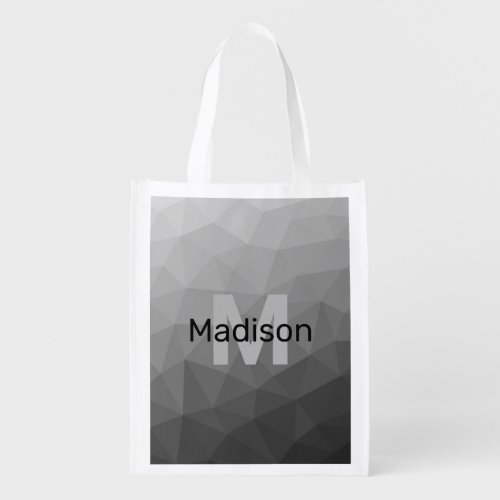 Gray light gradient geometric mesh Monogram Grocery Bag