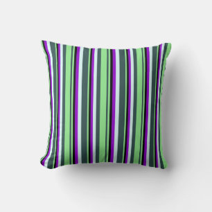 Gray, Light Green, Black, Dark Violet & Light Cyan Throw Pillow