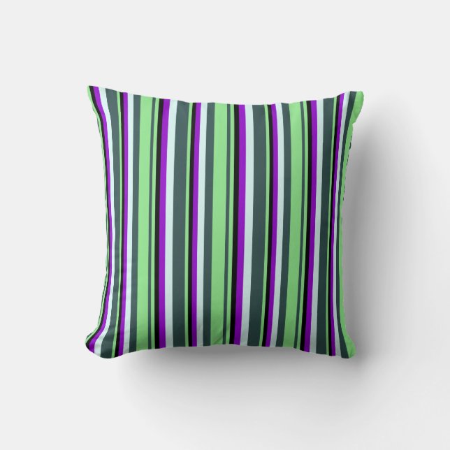 Gray, Light Green, Black, Dark Violet & Light Cyan Throw Pillow (Front)