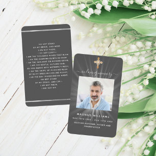 Gray light photo cross funeral prayer card