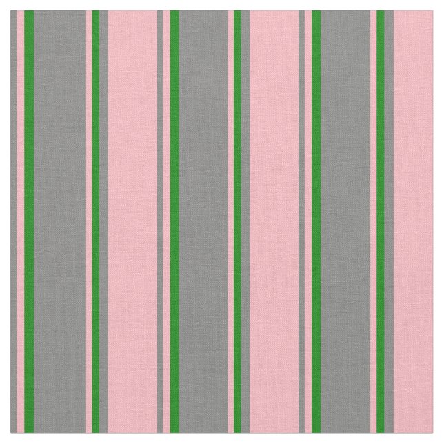 Gray, Light Pink & Green Pattern Fabric (Close Up)