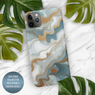 Gray Light Teal Blue Gold Marble Art Pattern iPhone 15 Pro Max Case