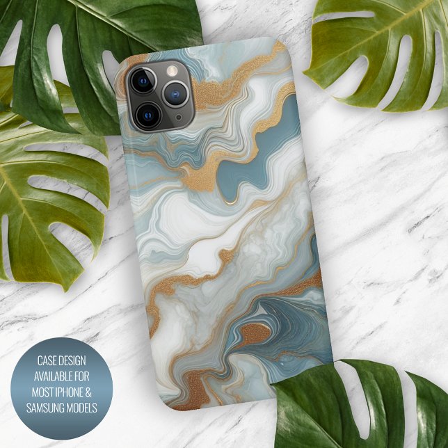 Gray Light Teal Blue Gold Marble Art Pattern iPhone Case (Creator Uploaded)