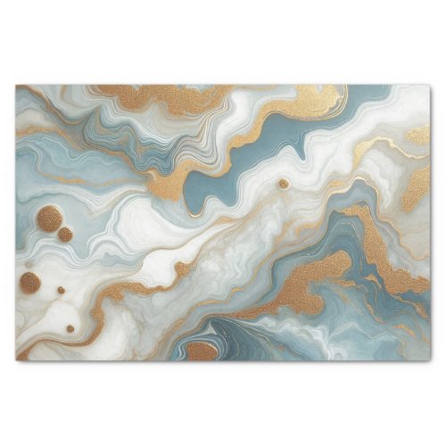 Gray Light Teal Blue Gold Marble Art Pattern Tissue Paper