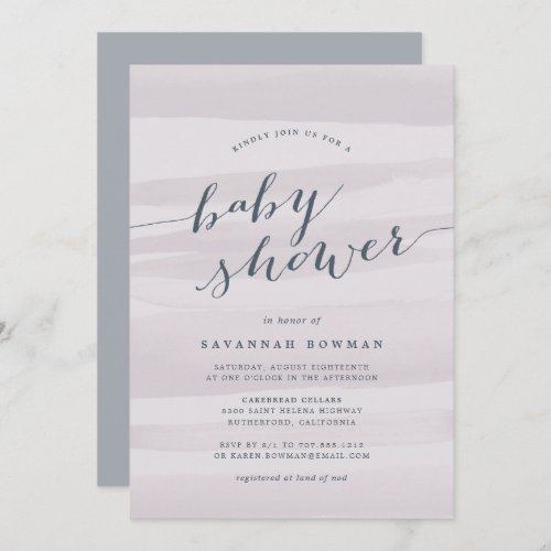 Gray Lilac Watercolor Baby Shower Invitation