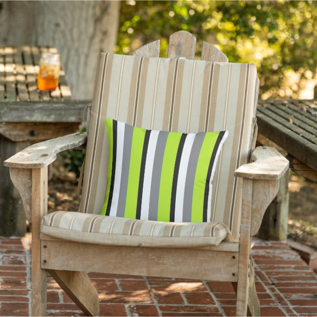 Gray Lime Black White Stripe Throw Pillow (Chair)