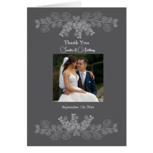 Gray Line Art Eucalyptus Photo Wedding Thank You