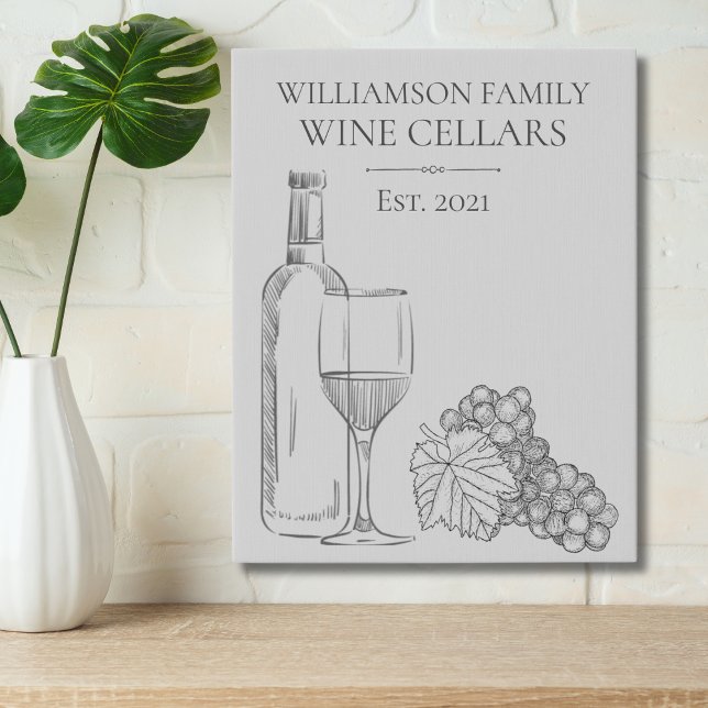 Gray Line Art Monogram Family Wine Cellars Faux Canvas Print (Creator Uploaded)