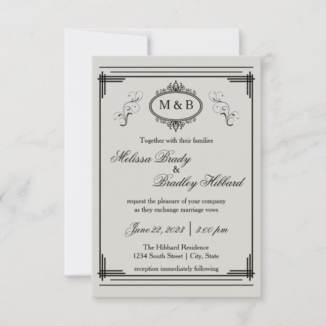 Gray Lined Frame - 3x5 Wedding Invitation (Front)