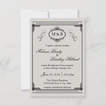 Gray Lined Frame - 3x5 Wedding Invitation by Midesigns55555 at Zazzle