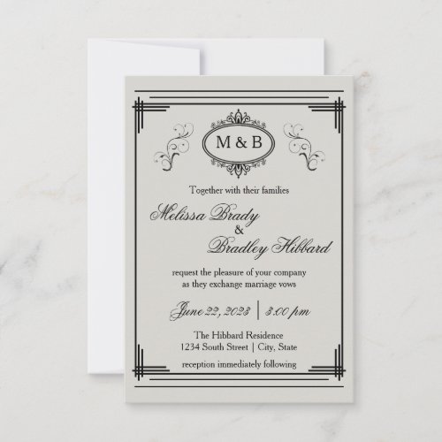 Gray Lined Frame _ 3x5 Wedding Invitation