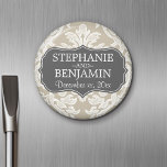 Gray & Linen Beige Damask Pattern Wedding Favor Magnet<br><div class="desc">A classic pattern in trendy colors that you can personalize with your own anniversary dates. Click on the Customize button to adjust the artwork if needed.</div>