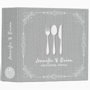 Gray Linen Burlap White Frame Wedding Menu 2 Binder