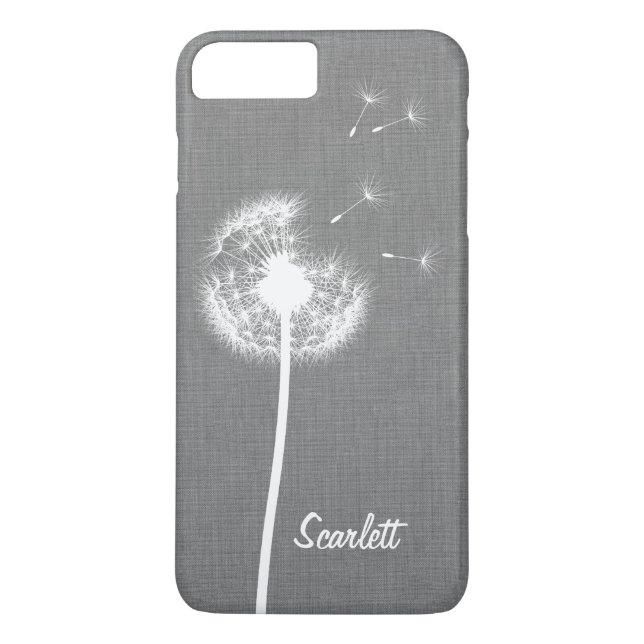 Gray Linen Dandelion Monogrammed iPhone 7 Plus Case-Mate iPhone Case (Back)