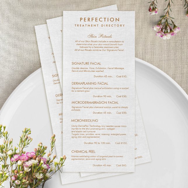 Gray Linen Esthetician Spa Price List Service Menu (Creator Uploaded)