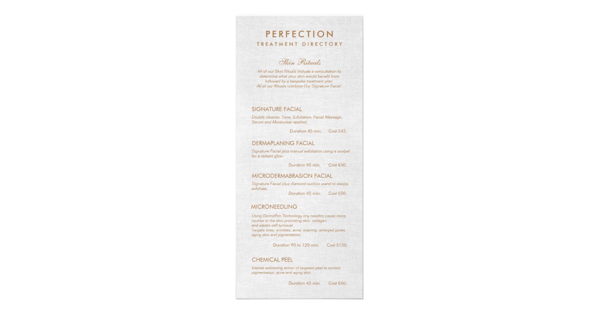 Gray Linen Esthetician Spa Price List Service Menu Zazzle Com
