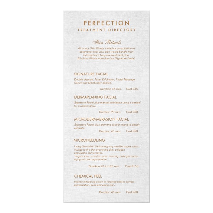 Gray Linen Esthetician Spa Price List Service Menu Zazzle Com