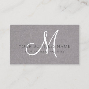 Gray Linen Gray Simple Minimal Monogram Business Card