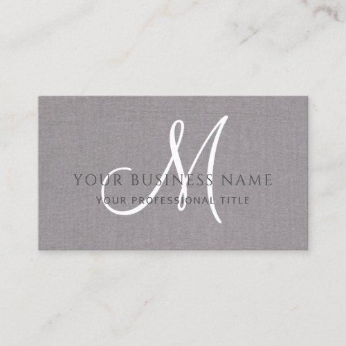 Gray Linen Gray Simple Minimal Monogram Business Card