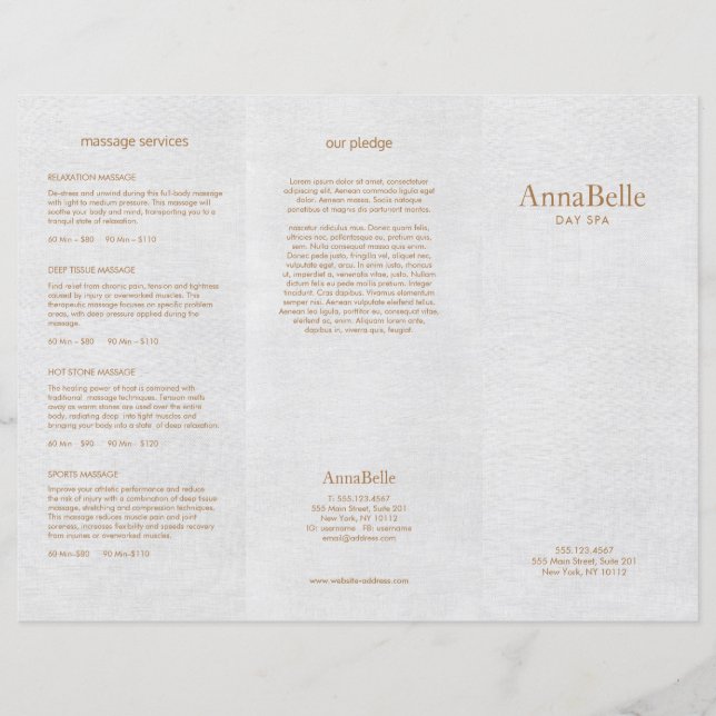 Gray Linen Hair Salon Spa TriFold Brochure (Front)