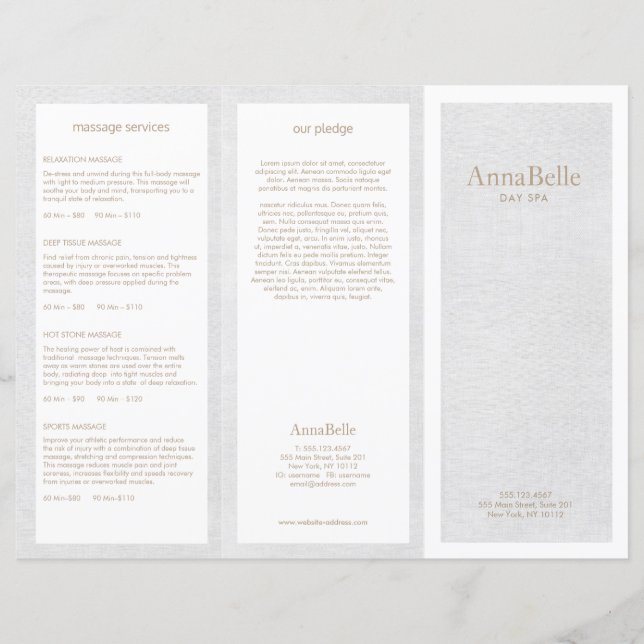 Gray Linen Hair Salon Spa TriFold Brochure (Front)