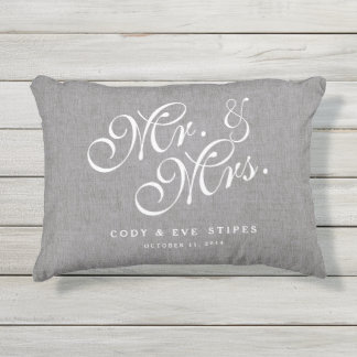 Gray Linen Initials Mr. and Mrs. Wedding Pillow