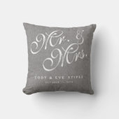 Gray Linen Initials Mr. and Mrs. Wedding Pillow (Front)