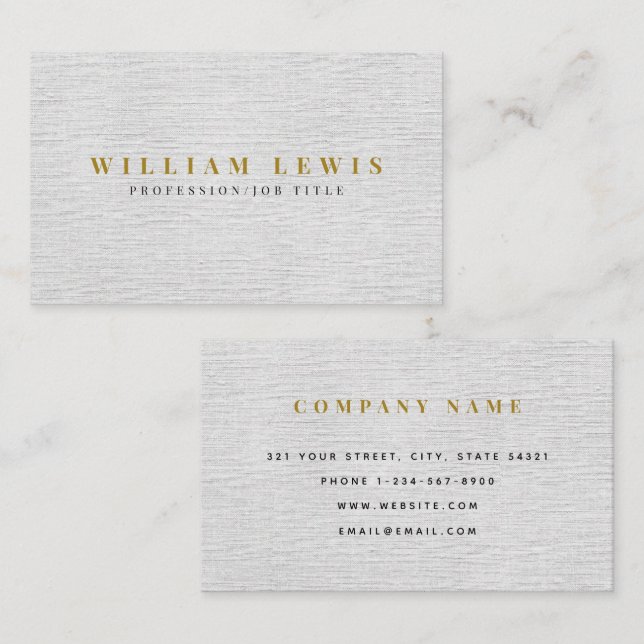 Gray Linen Minimalist Modern Simple Business Card (Front/Back)