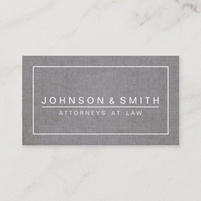GRAY LINEN MODERN ATTORNEY LAW OFFICE BUSINESS CARD (Front)