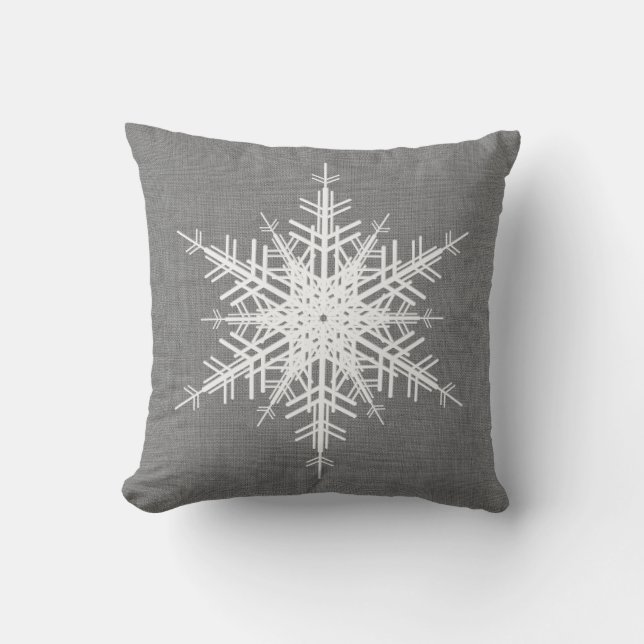Gray Linen Snowflake Holiday Cushion (Front)
