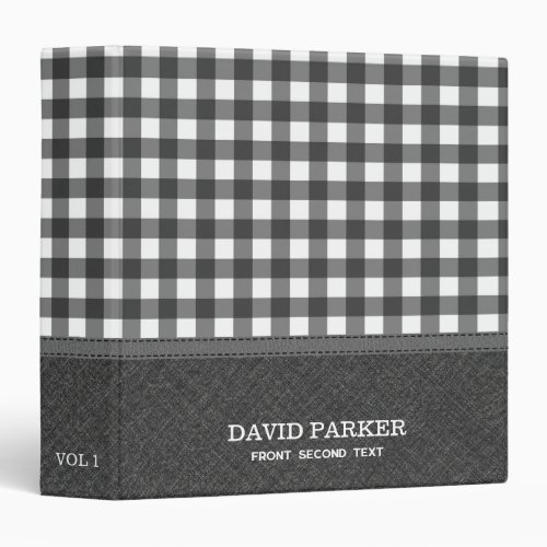 Gray Linen Texture and Plaid 3 Ring Binder