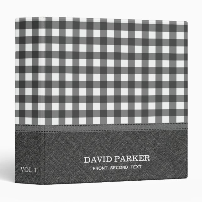 Gray Linen Texture and Plaid 3 Ring Binder (Front/Spine)