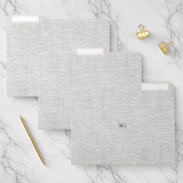 Gray Linen Texture Fabric File Folder (Set)