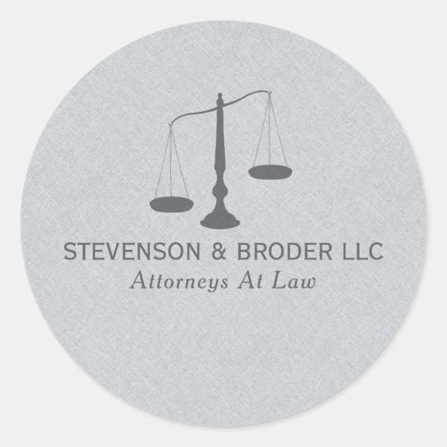 Gray Linen Texture & Gray Justice Scale Classic Round Sticker (Front)
