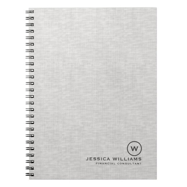 Gray linen texture simple black typography notebook (Front)