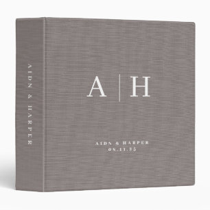 Gray Linen Texture Wedding Note Custom Monogram 3 Ring Binder