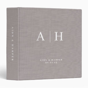 Gray Linen Texture Wedding Note Custom Monogram 3 Ring Binder