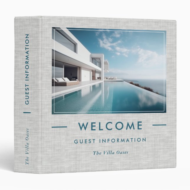 Gray Linen Vacation Welcome Guest Informations 3 Ring Binder (Front/Spine)